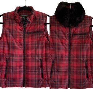 Ralph Lauren Red & Black Zip Up Plaid Puffer Vest Sz M